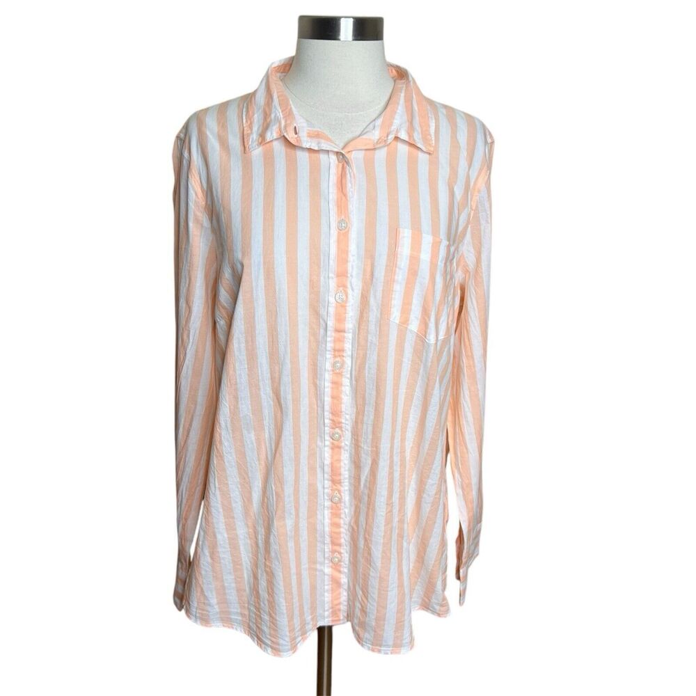 3/$30 J Crew XL Striped Cotton Button Down Shirt Orange Coastal Preppy NWT